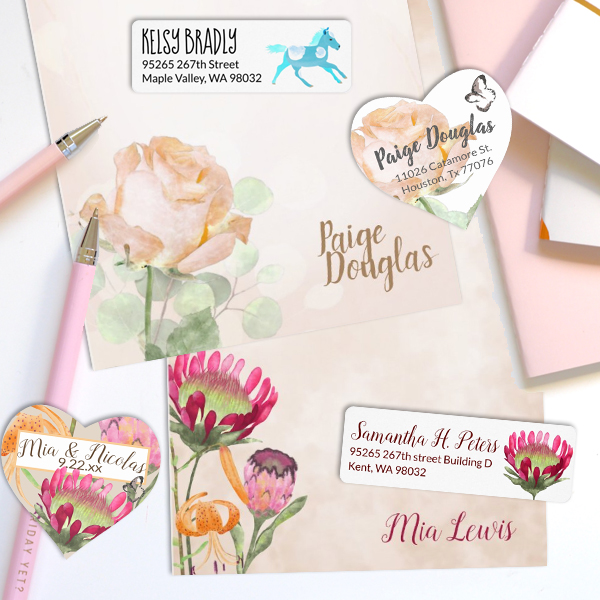pink floral stationary letters stickers personalized with your name