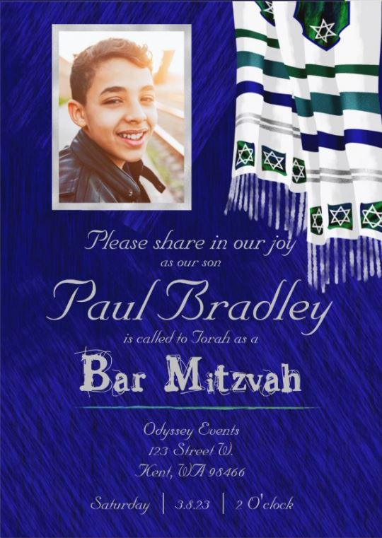 blue prayer shawl bar mitzvah invitations