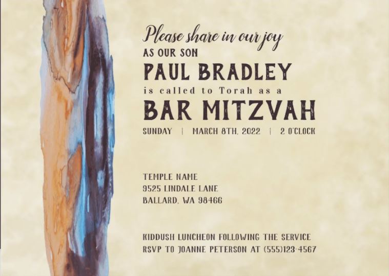 modern Caramel Brown & Blue Bar Mitzvah Invitations