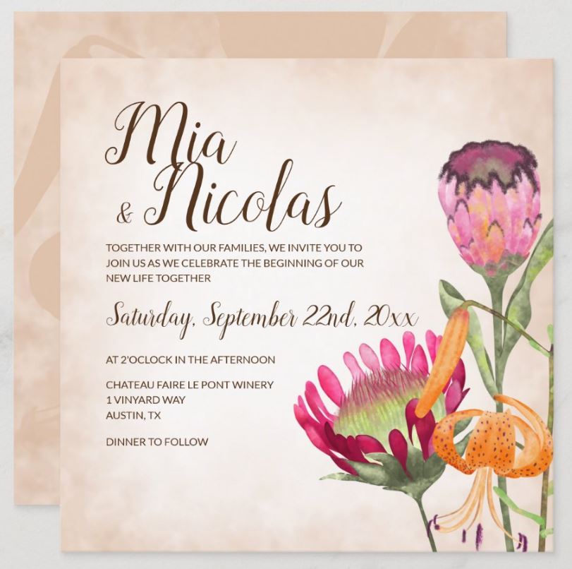 vintage fall flowers wedding invitations pink orange magenta
