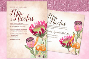 pink protea flower fall wedding invitations proteas orange tiger lily lilies