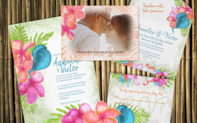Coral Pink Tropical Wedding Invitations