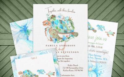 Blue Green Sea Turtles Wedding Invitations