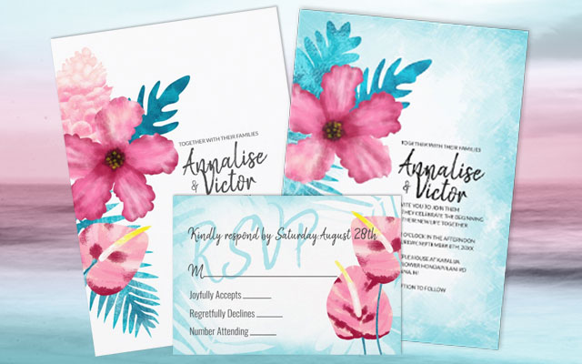Pink Hibiscus Wedding Flowers Invitations