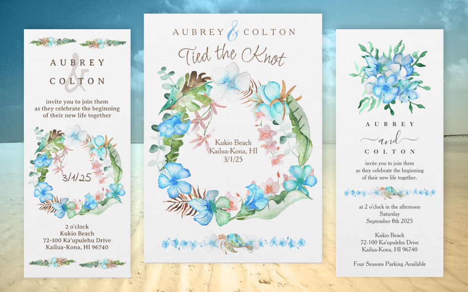Dreamy Blue Watercolor Hibiscus Wedding Invitations