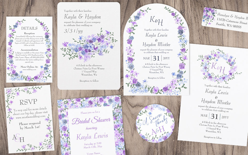 lavender and dusty blue wedding invitations