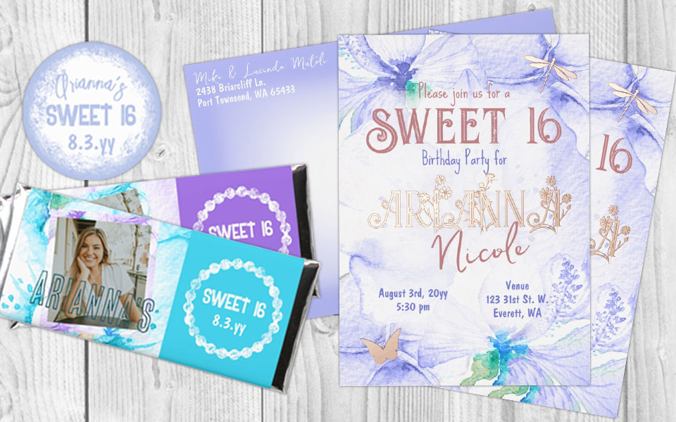 light blue sweet 16 party invitations
