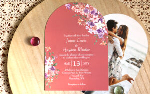 lilac and peach floral wedding invitations