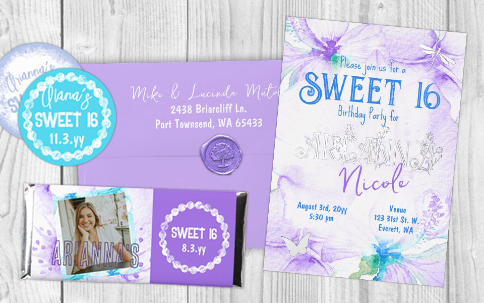 purple sweet 16 birthday invitations
