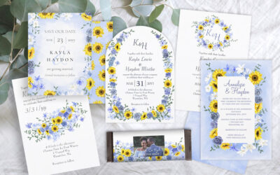 Sunflowers and Dusty Blue Wedding Invitations