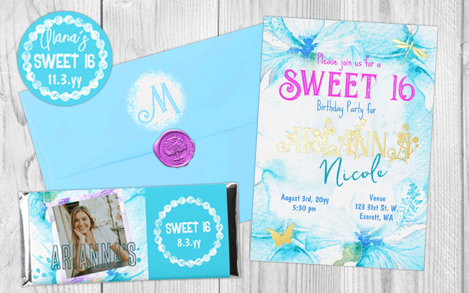 turquoise pink sweet 16 birthday invitations